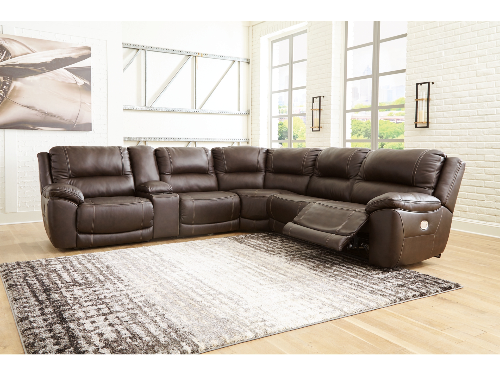 Dunleith Dual Power Leather Reclining Modular Sectional