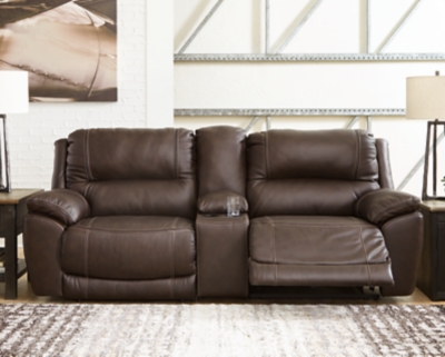 Dunleith 3-Piece Dual Power Leather Reclining Loveseat with Console, Chocolate