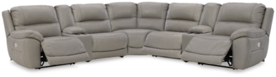 Dunleith 7-Piece Dual Power Leather Reclining Sectional, Gray