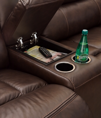Recliner with center console and bottle holder and cup holders