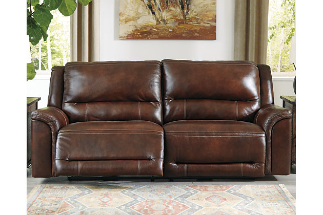 Catanzaro Dual Power Reclining Sofa, Genuine Leather Sofa Set Reclining