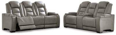 The Man-Den Triple Power Reclining Sofa and Loveseat Set, Gray