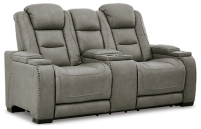 The Man-Den Power Reclining Loveseat with Console, Gray, large