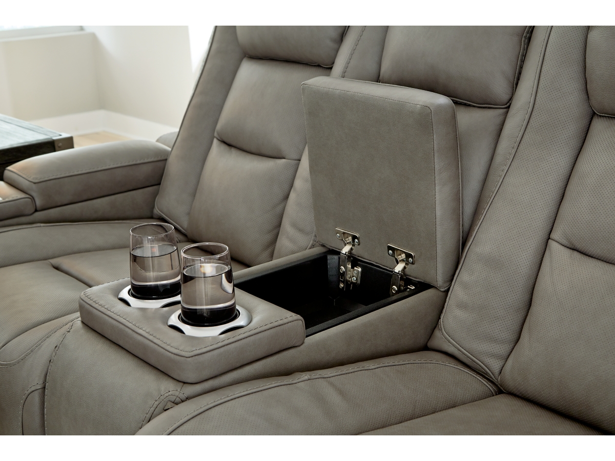 The Man-Den Triple Power Leather Reclining Loveseat with Console