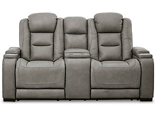 The Man-Den Power Reclining Loveseat with Console, Gray, large