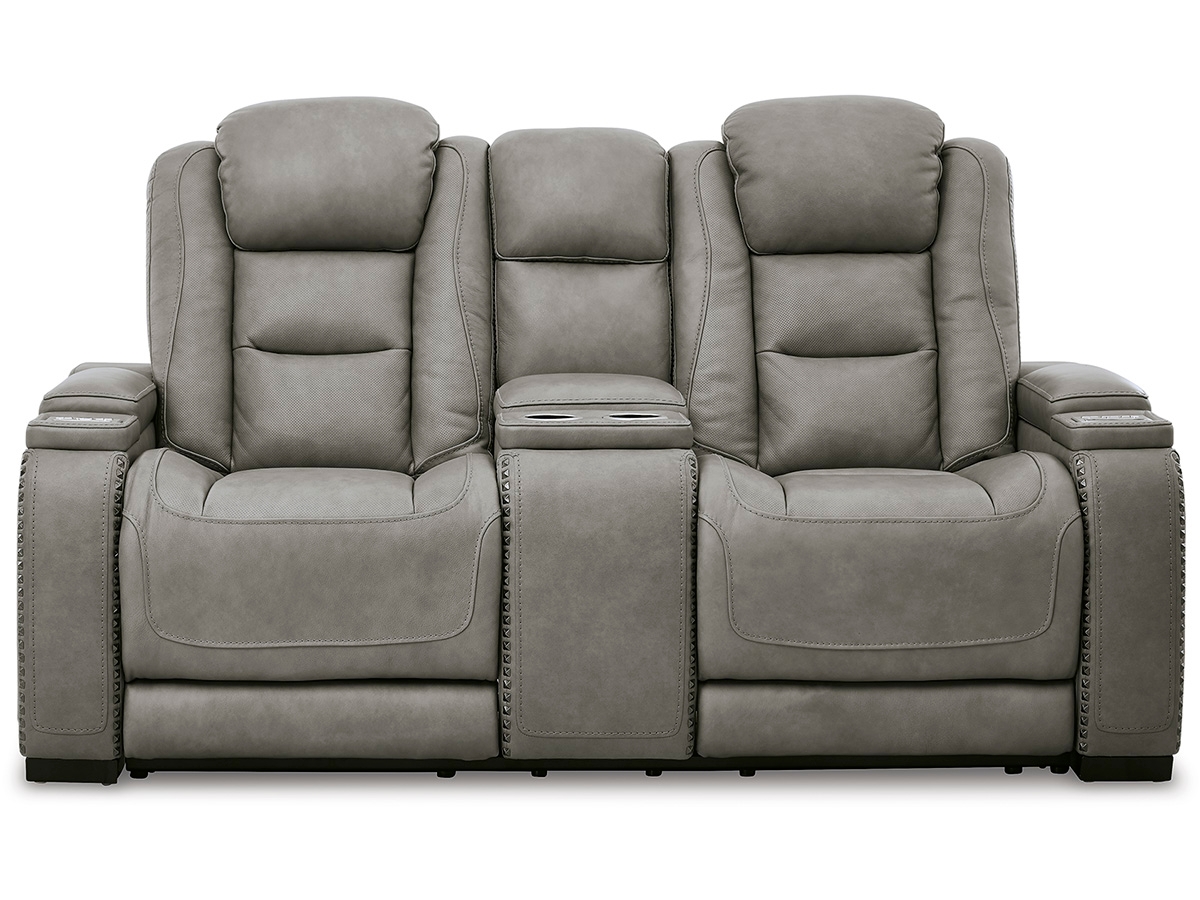 The Man-Den Triple Power Leather Reclining Loveseat with Console