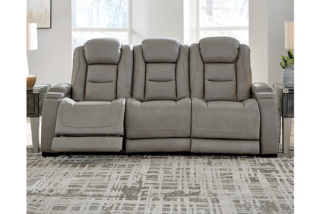 The Man Den Triple Power Reclining Sofa, Ashley Furniture Leather Recliner Couch