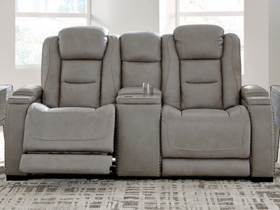 Ashley The Man-Den Reclining Power Loveseat, Gray