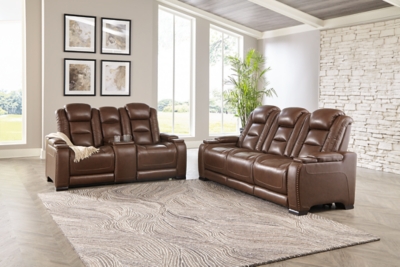 The Man-Den Triple Power Reclining Sofa and Loveseat Set, Mahogany