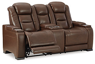 The Man-Den Power Reclining Loveseat with Console, Mahogany, large