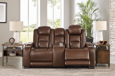 The Man-Den Power Reclining Loveseat with Console, Mahogany, large