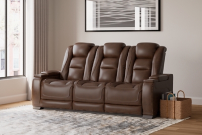 The Man-Den Triple Power Leather Reclining Sofa Leather, Mahogany