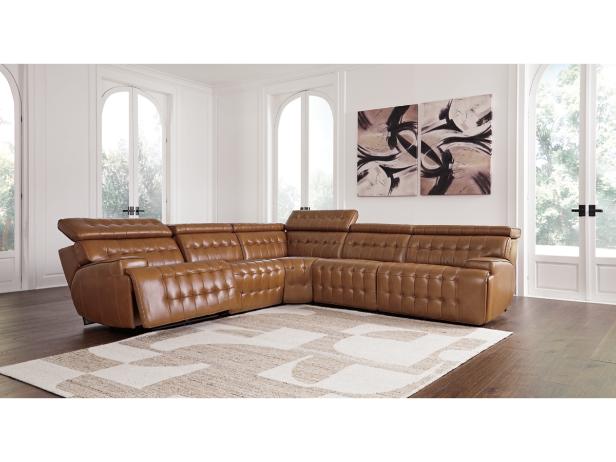 Temmpton 5 Piece Dual Power Leather Reclining Sectional Ashley