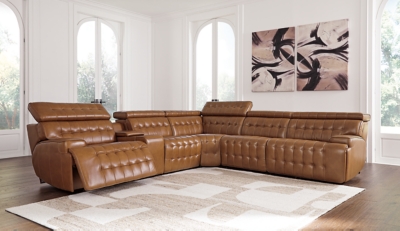 Temmpton 6-Piece Dual Power Leather Reclining Sectional, Chocolate