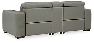 Truly putting high design into recline, the Correze power loveseat with genuine leather seating area proves that just because you’re a recliner doesn’t mean you have to look like one. Deceptively beautiful, its ultra clean-lined aesthetic is as cool and contemporary as they come. Low-profile back has a super swank look. When you need more support for your head and neck, the press of a button engages the Easy View™ power adjustable headrest, designed to let you lean back and still have a primo view of the TV. Ever-so-subtle curves and stunning stitching perfect the aesthetic.Includes 3 pieces: console with storage, left-arm facing zero wall power recliner and right-arm facing zero wall power recliner | One-touch power control with adjustable positions, Easy View™ adjustable headrest and zero-draw USB plug-in | Zero-draw technology only consumes power when the USB receptacle is in use | Zero wall design requires minimal space between wall and chair back | Corner-blocked frame with metal reinforced seat | Attached back and seat cushions | High-resiliency foam cushions wrapped in thick poly fiber | Extended ottoman for enhanced comfort | Leather interior upholstery; vinyl/polyester exterior upholstery    | Console with storage and 2 cup holders | Power cord included; UL Listed | Exposed feet with faux wood finish | "Left-arm" and "right-arm" describe the position of the arm when you face the piece | Estimated Assembly Time: 55 Minutes