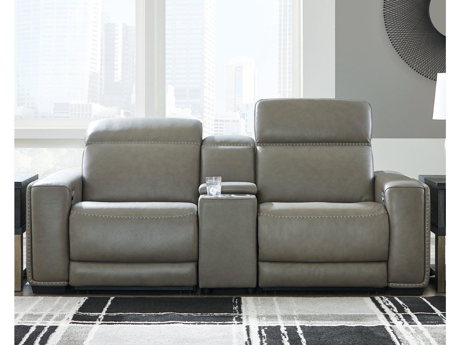 Image 4 of Correze Dual Power Leather Reclining collection  Gray 
