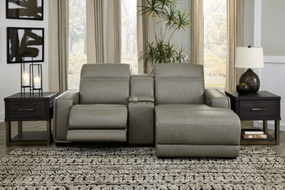 Correze 3-Piece Dual Power Leather Reclining Modular Sectional with Console and Chaise, Gray