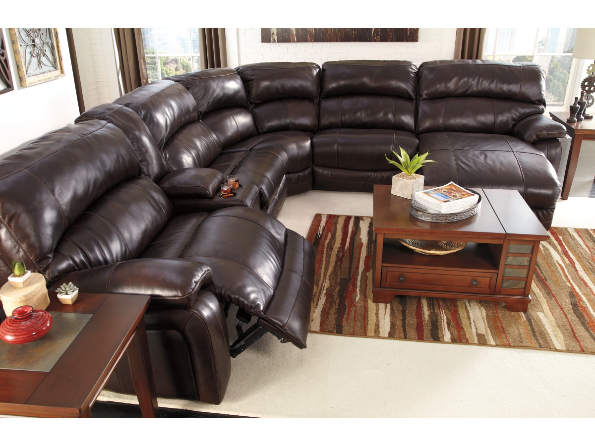 Ashley furniture damacio 5 piece leather reclining sectional discount