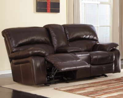 Damacio Glider Reclining Loveseat with Console, Dark Brown, large