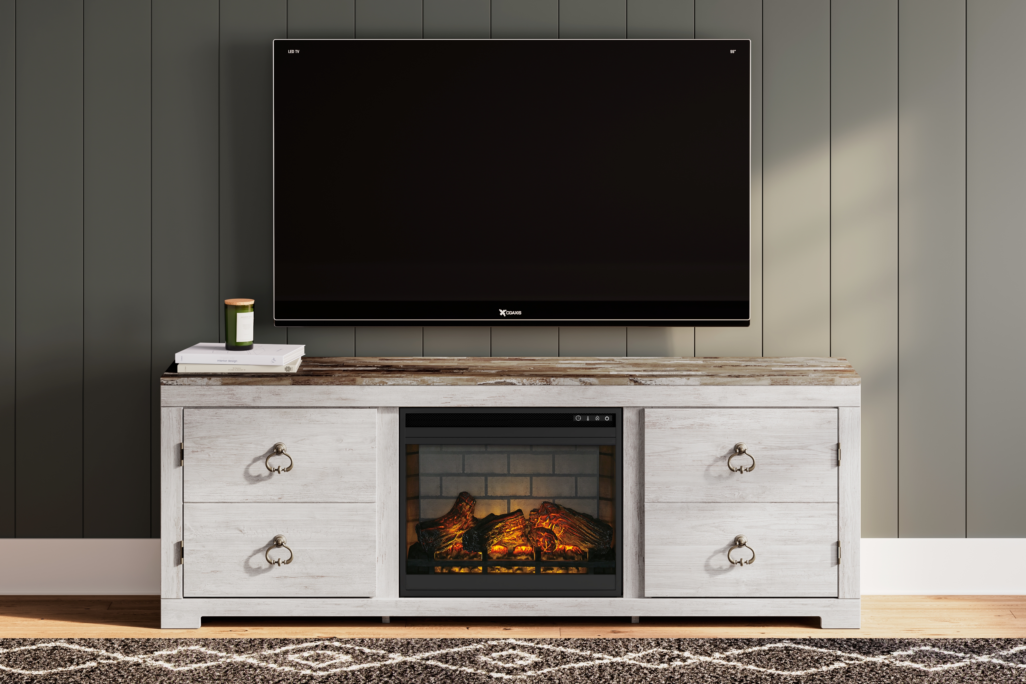 Willowton 72 TV Stand with Electric Fireplace - Furniture Galaxy