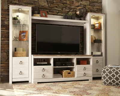 Willowton 4-Piece Entertainment Center with 63 TV Stand, Whitewash