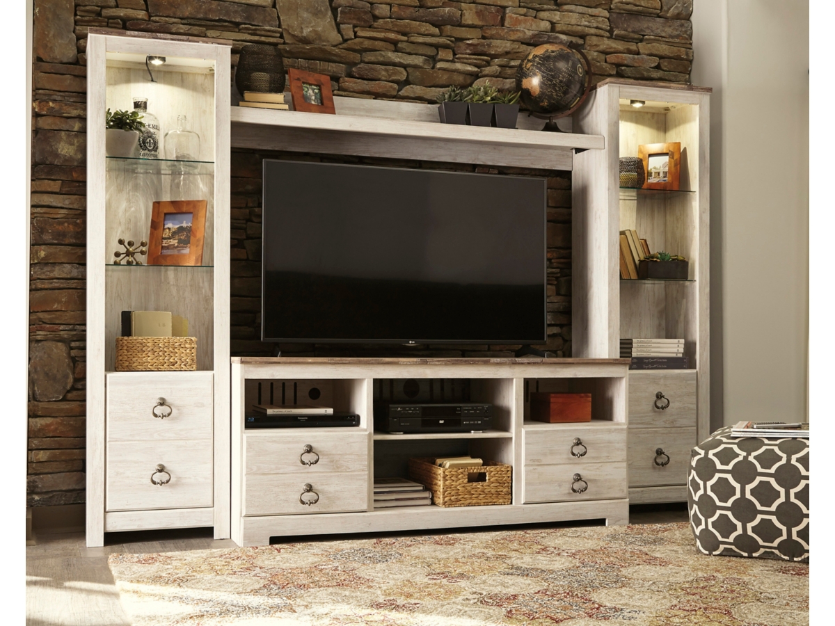 Willowton Entertainment Unit with Fireplace - Whitewash