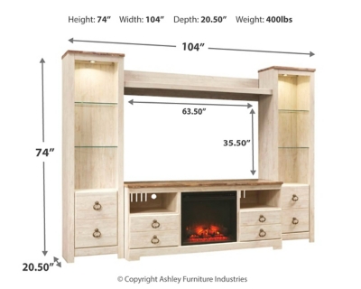 Willowton 4-Piece Entertainment Center with Fireplace