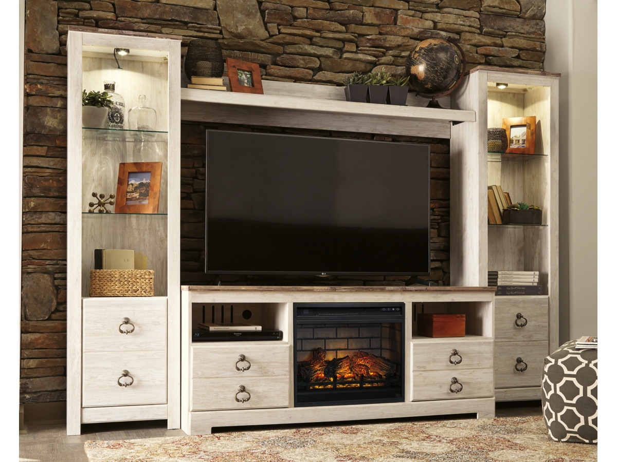 Willowton Entertainment Unit with Fireplace - Whitewash Willowton Entertainment Unit with Fireplace - Whitewash