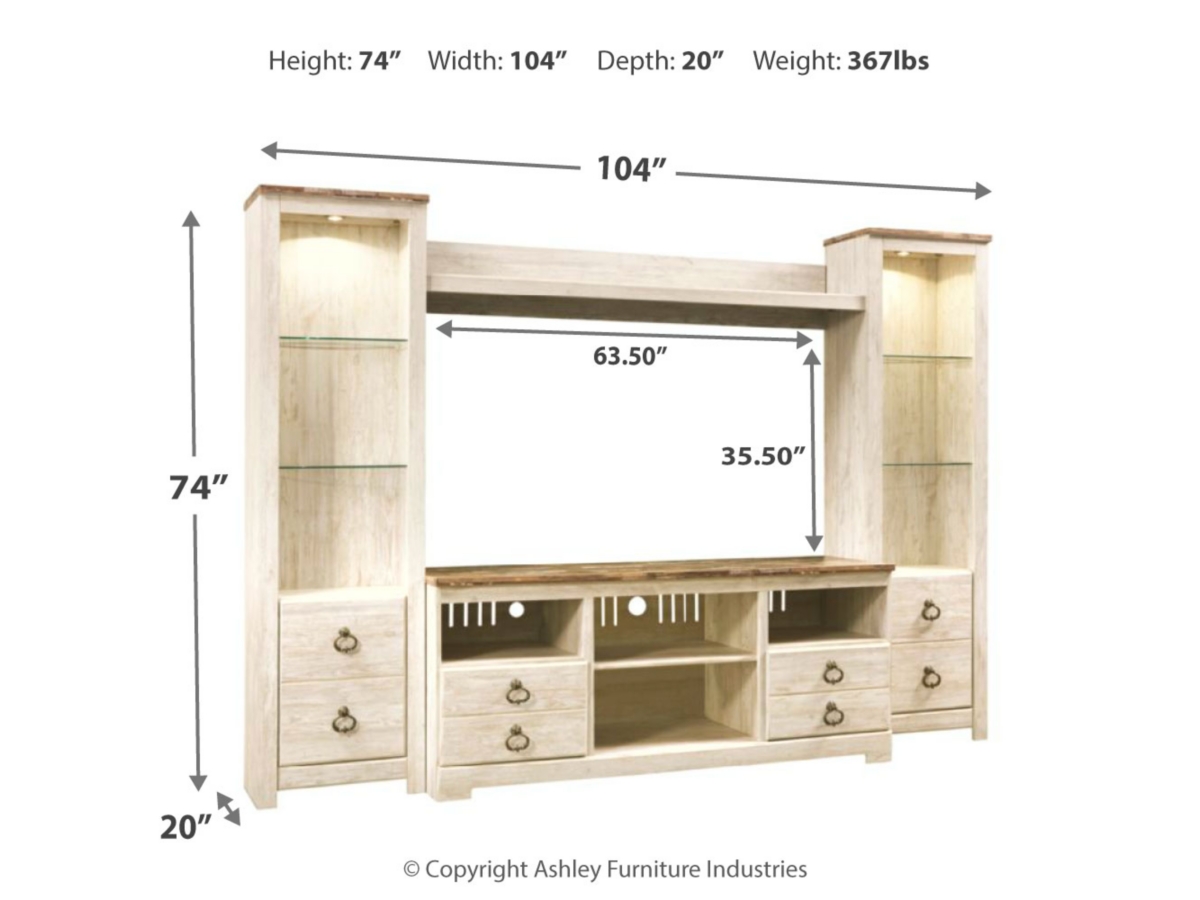 Willowton 4 Piece Entertainment Center with 63 TV Stand Ashley