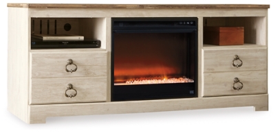 The Willowton Whitewash Large TV Stand with Fireplace Option, 2