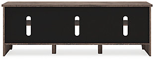 With its replicated weathered oak finish and minimalist charm, the Arlenbry TV stand is right in tune with your relaxed approach to high style. Beautifully made to accommodate your media equipment, it’s well equipped with a flexible, open-concept design and cutouts for wire management that enhance the clean-lined aesthetic. The look is ideal for modern farmhouse and contemporary settings.Made of engineered wood and decorative laminate | Replicated weathered oak grain | 3 shelves (6 open compartments) | Cutouts for wire management | Assembly required | Estimated Assembly Time: 30 Minutes