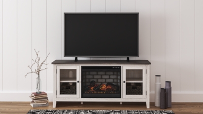 "Dorrinson 60" TV Stand with Electric Fireplace Warms 1000 Square Feet", Two-tone