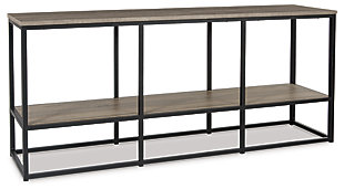 Making a great case for casual contemporary design with an urban attitude, the highly versatile Wadeworth TV stand is loaded with possibilities. Its cool combination of weathered replicated wood grain and linear black metal is a mastery in open-concept styling.Decorative replicated wood grain laminate (in weathered gray brown) over engineered wood | Black metal frame | Assembly required | Estimated Assembly Time: 30 Minutes