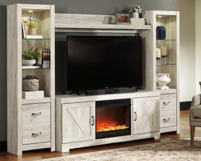 Bellaby 4-Piece Entertainment Center with 63 TV Stand and Electric Fireplace for Mid Size Rooms, Whitewash