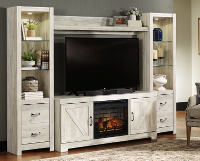 Bellaby 4-Piece Entertainment Center with 63 TV Stand and Electric Fireplace for Larger Rooms, Whitewash