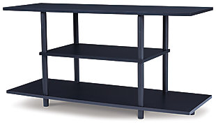 Watch TV in the modern practicality of the Cooperson 42-inch TV stand. Designed with your enjoyment in mind, this open shelf styled stand offers two shelves, perfect for holding your media equipment. You'll be impressed with its big top, ideal for accommodating TVs up to 42 inches wide. The matching lower shelf and smaller middle shelf will keep everything easily accessible. The large lower shelf with open ends can accommodate a pair of speakers or you can use the space to display large accessories.Made of engineered wood | Replicated wood grain finish | 2 open shelves | Durable plastic legs | Assembly required | Estimated Assembly Time: 15 Minutes