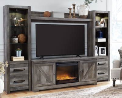 Wynnlow 4-Piece Entertainment Center with 63 TV Stand and Electric Fireplace, Gray