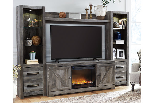 Wynnlow 4 Piece Entertainment Center, Entertainment Center With Shelves And Fireplace