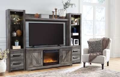 Trinell 4 piece entertainment deals center with fireplace