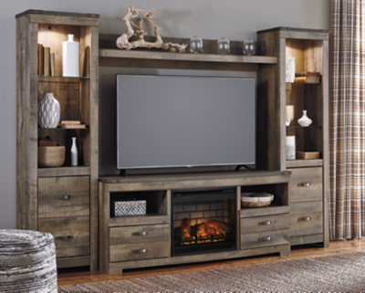 Trinell 4-Piece Entertainment Center with 63 TV Stand and Electric Fireplace, Brown