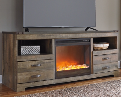 Trinell 63 TV Stand with Electric Fireplace for Mid Size Rooms, Brown