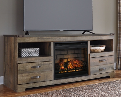 Trinell 63 TV Stand with Electric Fireplace for Larger Rooms, Brown