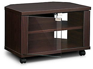 Furinno 23.6" Indo 3-Tier Petite TV Stand with Double Glass Doors and Casters, , rollover