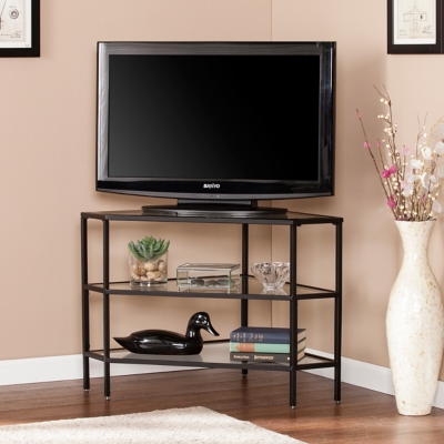 Southern Enterprises 34.5" Tenna Metal/Glass Corner TV Stand, , rollover