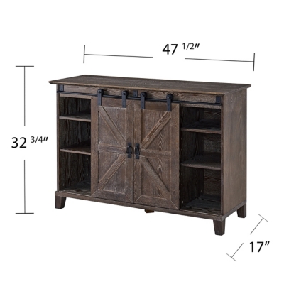 Dimensions diagram of TV console showing measurements 47.5 x 32.75 x 17 inches