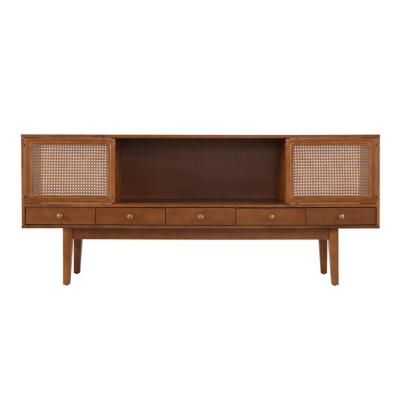 Southern Enterprises 70" Simms Midcentury Modern Media Console, Brown, large
