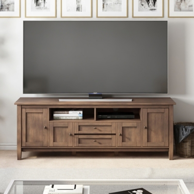 Warm Shaker Solid Wood 72 inch Wide Rustic TV Media Stand in Rustic Natural Aged Brown For TVs up to 80 inches, Rustic Brown, large