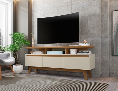 Manhattan Comfort 63 Yonkers TV Stand, Off White/Cinnamon