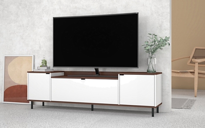 Manhattan Comfort Mosholu 66.93 TV Stand in White and Nut Brown, White/Nut Brown, large