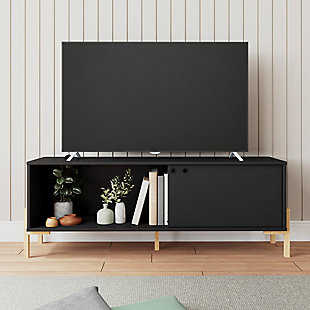 Manhattan Comfort Bowery 55.12 TV Stand in Black and Oak, Black, rollover